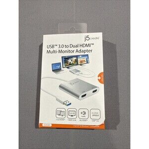 j5create USB 3.0 to Dual HDMI Multi-Monitor Adapter Silver JUA365 Windows/Mac